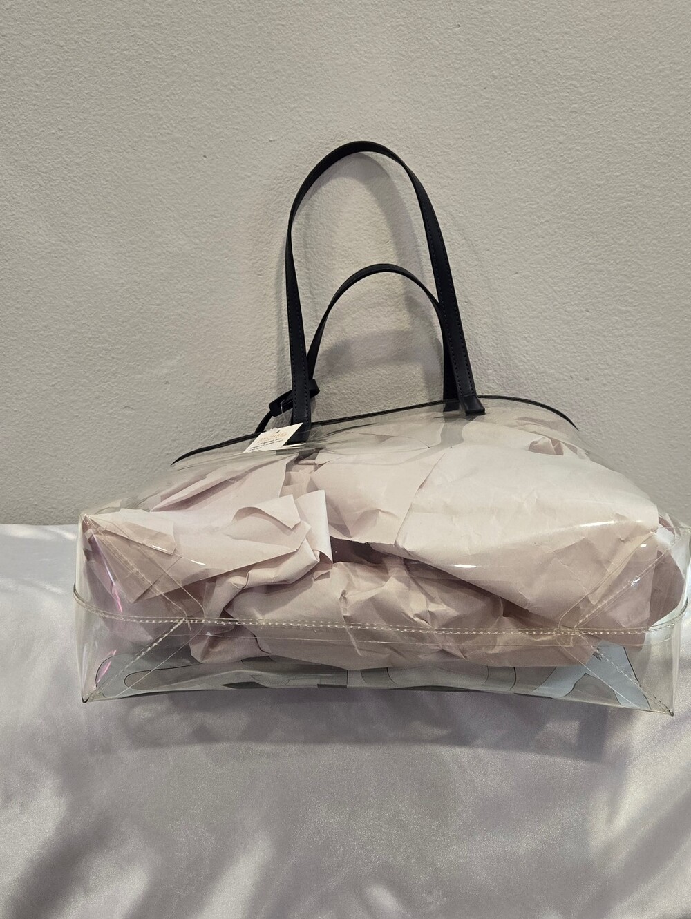 Michael Kors NWT Transparent Tote with Navy Blue Logo and Gold MK Charm - Picture 5 of 10